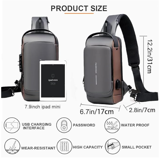 Chest Bag for Men and Women with USB Charging